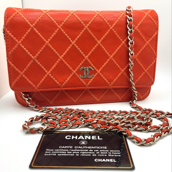CHANEL RARE Orange Diamond Wild Stitch Lambskin WOC Crossbody - Picture 2 of 13